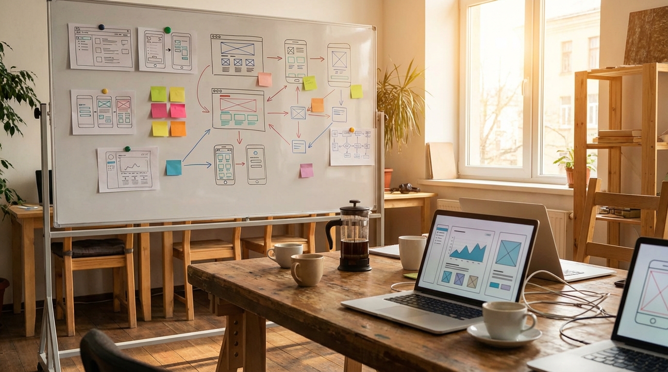 Early sketches and whiteboard sessions from FlowDeck founding